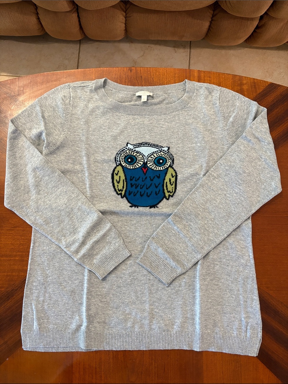 Talbots Women’s Grey Sweater with Blue Owl Motif